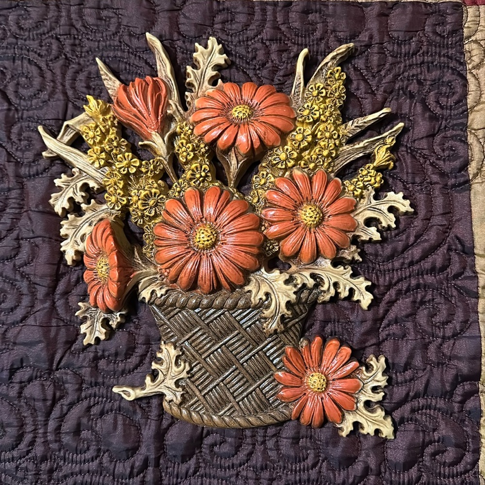Vintage Burwood Flower Basket Wall Plaque